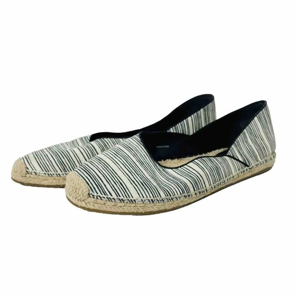 Eileen Fisher Pull On Flats Sz 10 Cloth Striped Wicker Trim Boho Comfort Casual - Picture 1 of 11